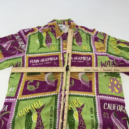 Seven Wonders Two Piece Set Womens XS Purple Green Hawaiian Aloha Shirt Shorts
