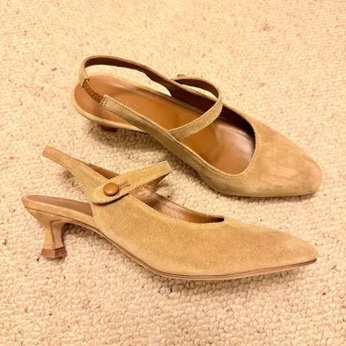 Doen Tan Suede Recco Slingback Pumps Low Heel 37 Size 6.5