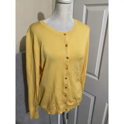 August Silk Yellow Button Front Silk Blend Cardigan Sweater Women's Medium