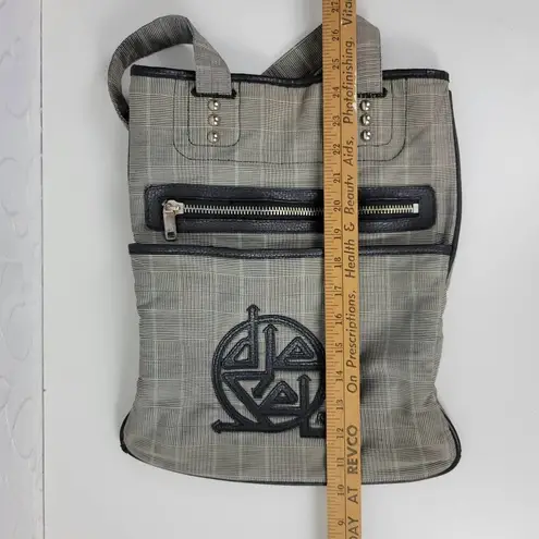 Diesel Women's Tote Gray OS Plaid Check Leather Trim Double Strap Shoulder Bag
