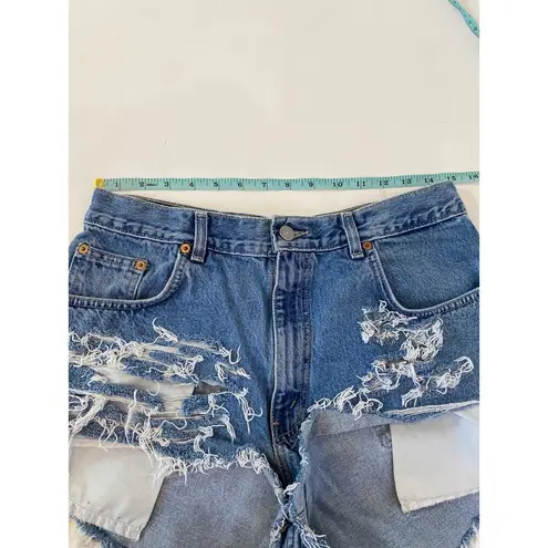 County Seat Vintage 90s Y2K Destroyed Cut Out Raw Hem Denim Jeans Shorts Sz 30 Blue