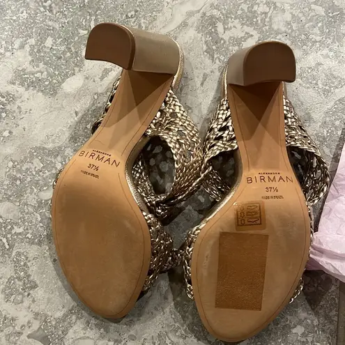 Alexandre Birman Clarita Braided Block Heel Sandals, Golden Size 37.5 NEW $795
