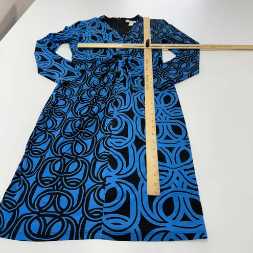 London Times Dress Womens Size 4 Blue Black Geometric Print V Neck Long Sleeve - Image 7