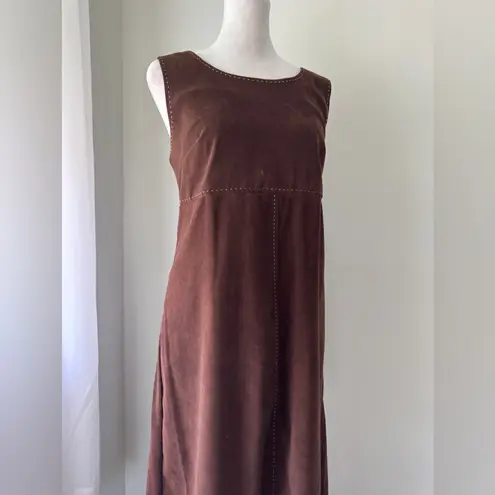 White Stag Vintage Y2K Brown Faux Suede Scoop Neck Sleeveless Stretch Midi Dress