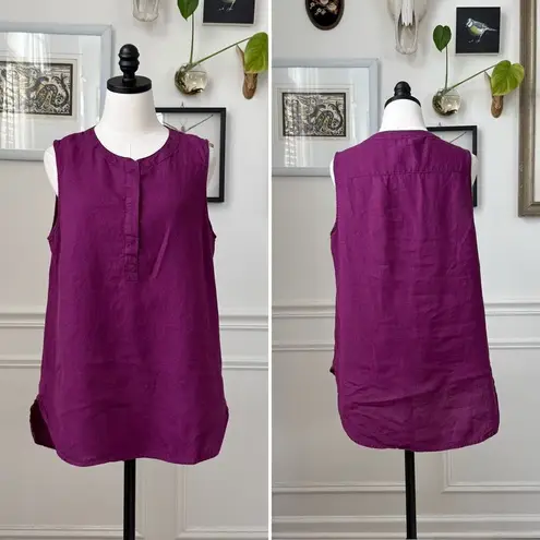 Ellen Tracy 100% Linen Plum Purple Sleeveless Shirt L