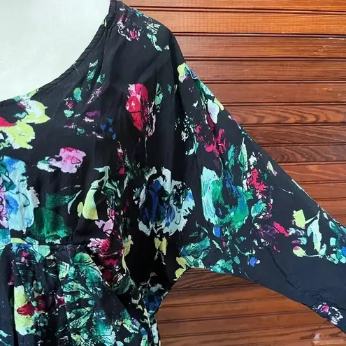 Maeve Anthropologie Black Floral Petal Palette Tunic Dress Size XS