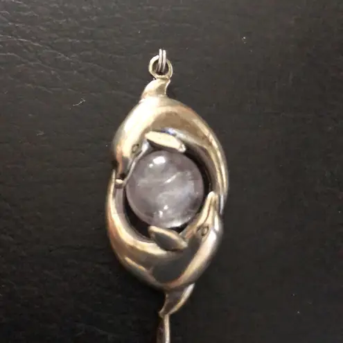 Vintage Harmony Healing LOVE Dolphins Sterling Silver Pendant Rose Quart MCM 2.5
