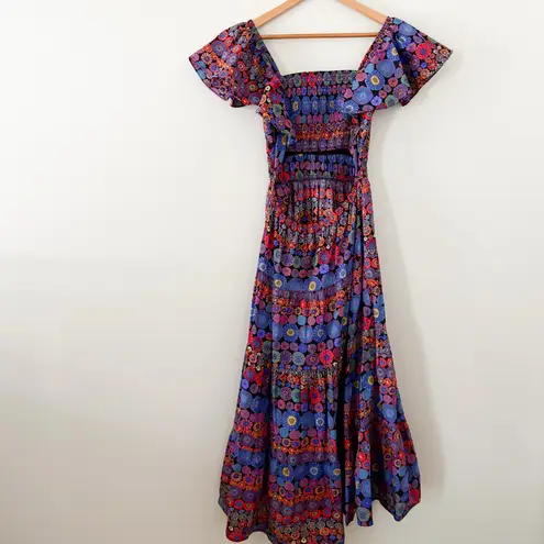 PINCH Floral Smocked Maxi Dress Cut Out mosaic Size M Red Size M