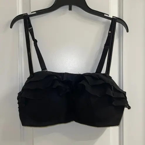 Cacique Black Sheer Tier Ruffle Balconette Bra Size 40D