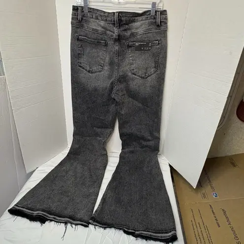 Risen Women's High Rise Distressed Raw Hem Flare Jeans 32/15 NWT Black Size undefined