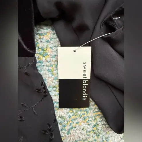 Vintage 90s NOS Sweet Blondie sheer velvet lace front boho blouse, size large Black