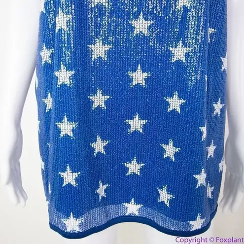 Ashley Stewart NEW Sequin Stars Scoop Neck Tank, White on Blue, 1X