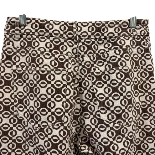 Peppermayo Brown White Geometric Straight Leg High Rise Pants 70s Hippie, Size 6