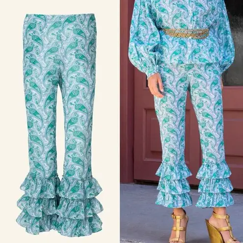 Alix of Bohemia Peony Turquesa Ruffle Pant Paisley Size M Size M