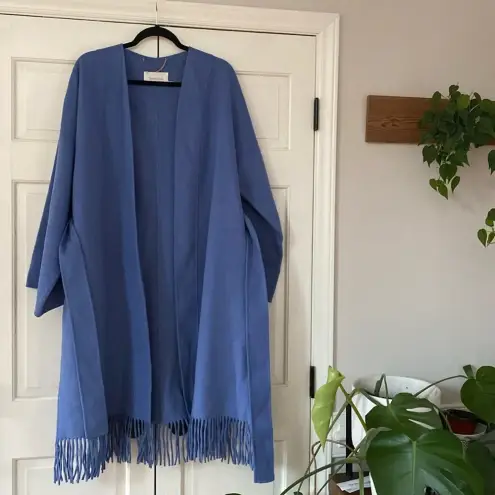 Zimmermann Fringed Wool Coat Wrap Robe Style Trench Coat Periwinkle Blue Size 3