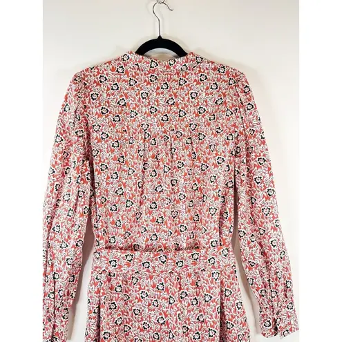 Boden Womens Dress Red Mini Floral Shirtdress Waist Tie Long Sleeve Boho Size 10