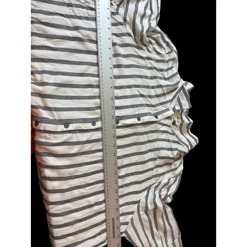 Per Se Plus 2x Button Up Soft Rayon Flannel Long Sleeve Gray White Stripe Top