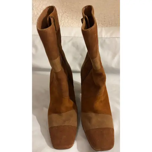 Seychelles Hometown Patchwork Cognac Multi Suede Mid-Calf Boots Sz 6 Color Block