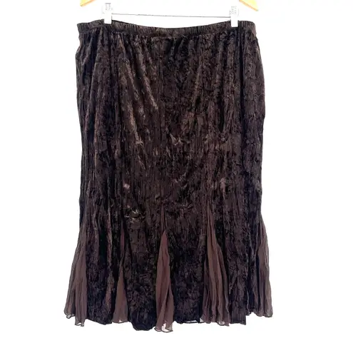 Velvet Chiffon Insert Midi Skirt XL Grunge Witch Chocolate Whimsigoth Boho Fairy Brown