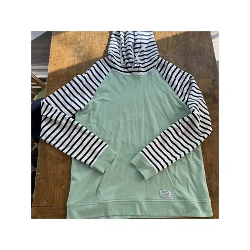 Orvis Hoodie Women's Medium Green Blue Sweatshirt Striped Outdoors Casual Layer