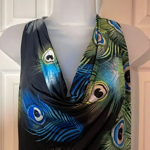 True Light Vintage 1990s Racerback Tie Tank Top Ruched Back Peacock Feathers M Size M