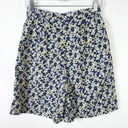 Vintage Liz Claiborne Golf Navy & Yellow Floral High Rise Mom Shorts Size 8 Blue