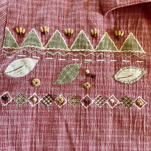 Koret Vintage Red Striped Gingham Beaded Top Womens Large