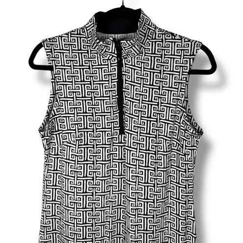 Ibkül Women's Sleeveless Mock Neck Golf Dress Black White Geometric S