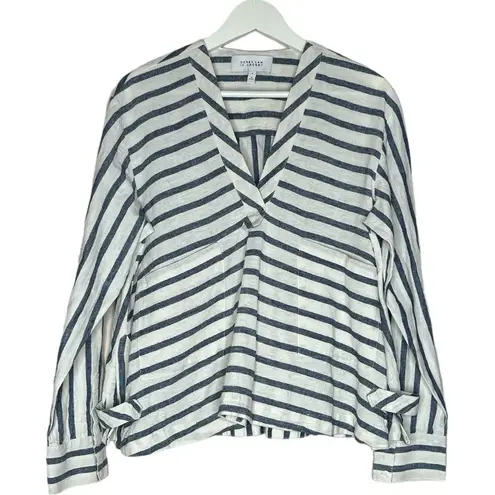 Derek Lam 10 Crosby Linen Blend Stripes Patch Pockets Shirt