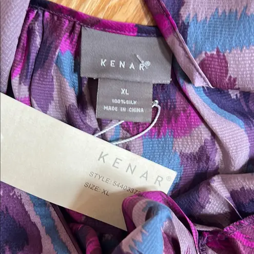 Kenar Purple and Pink Cap Sleeve Blouse with Pleated Details