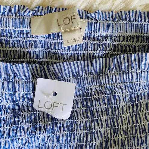 Loft NWT  Fiesta Off The Shoulder Top Embroidered Cotton Striped Blouse Sz L