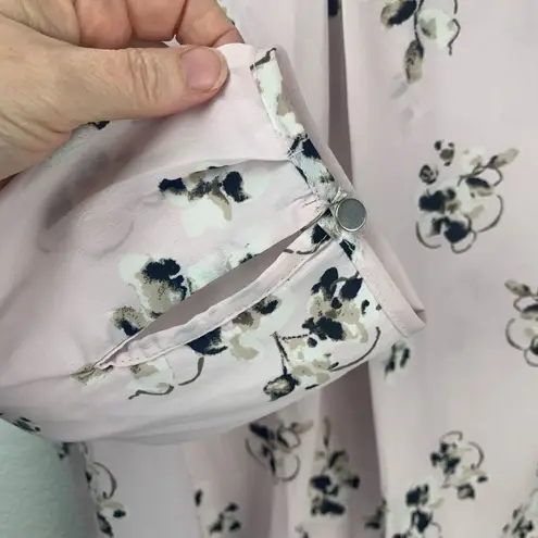 Attention Pink V-neck Long Sleeve Floral White Blouse Top Size XL