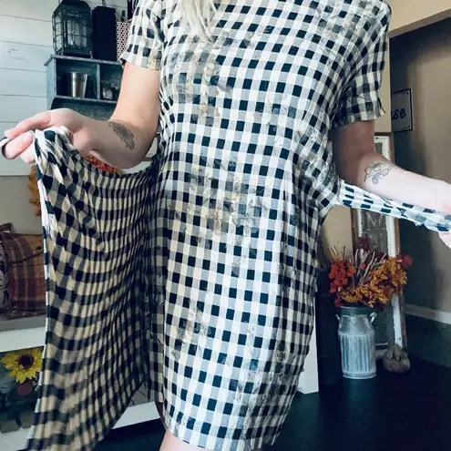 Vintage S.Roberts 1980s Shepherds check plaid floral front tie mini dress Black Size 10