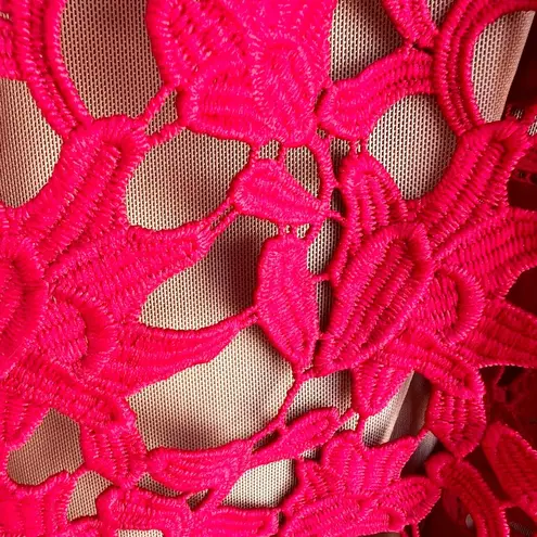 Self Portrait mid lace dress red and nude size 8