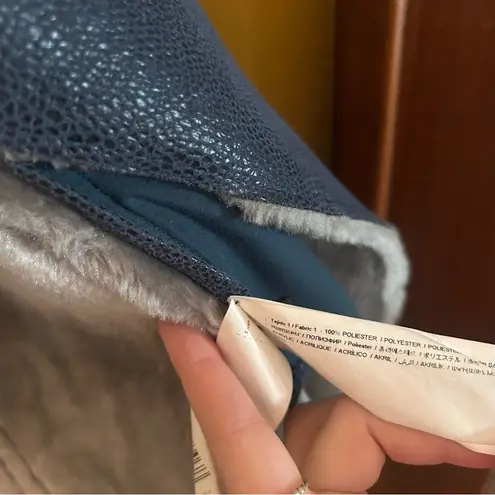 Adolfo Dominguez Faux Suede Fur Coat Off Center Fastening Buckle Hood 36 Size S Blue