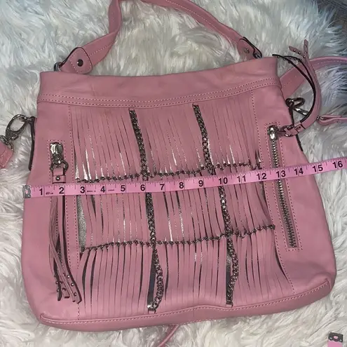 B. Makowsky Alexis Pink Fringe Leather Shoulder Crossbody Bag