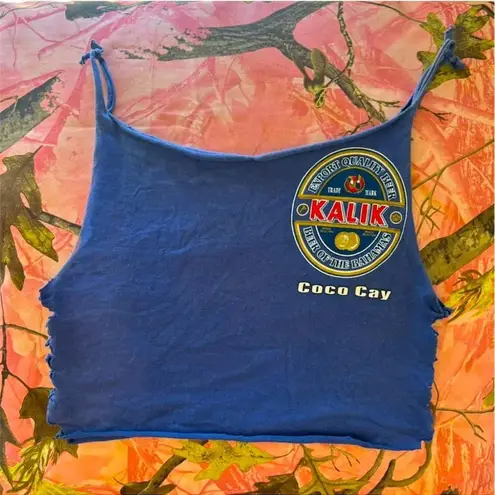 y2k bahamas coco cay blue vintage graphic tie side tiki beach crop top