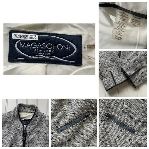 Magaschoni Tweed Blazer Jacket Navy Blue White Size 0 XS Italy Vintage formal
