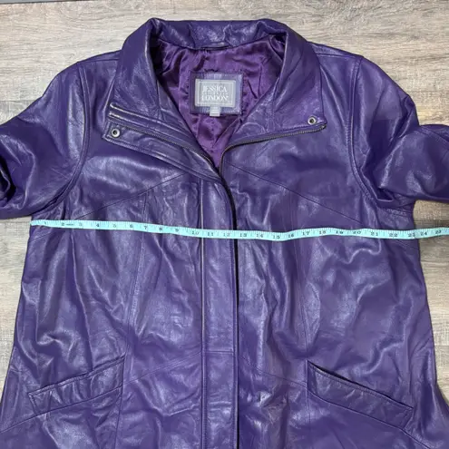 Jessica London Purple Genuine Leather Full Zip Trapeze Jacket Women Size 16W
