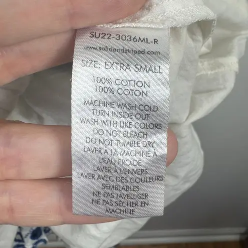 Solid & Striped Dress Women XS Blue White Eyelet Mini Ruffle Embroidery Preppy