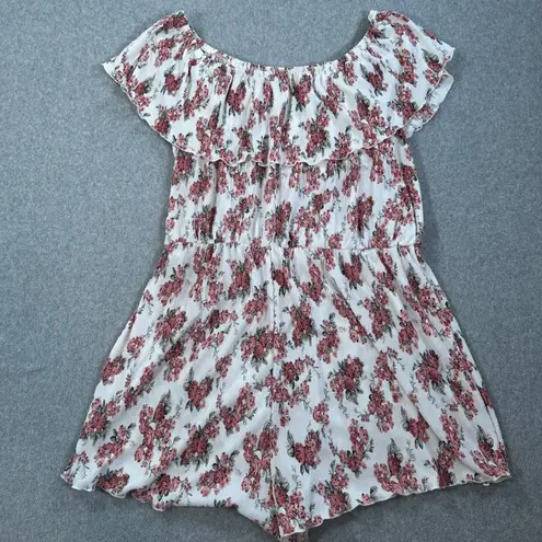 No Comment Floral Off Shoulder Romper Women 3X Crinkle Rose Shorts Elastic Waist