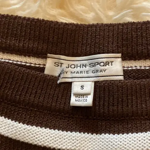 St. John Sport Women’s Brown & White Striped Cropped Knit Sweater Sz Sm