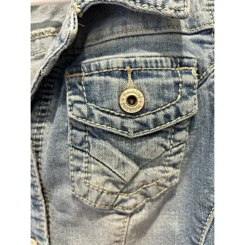 Maurice's  Tuxedo Distressed Blue‎ Denim Sleeveless Vest Size Medium Raw Hem