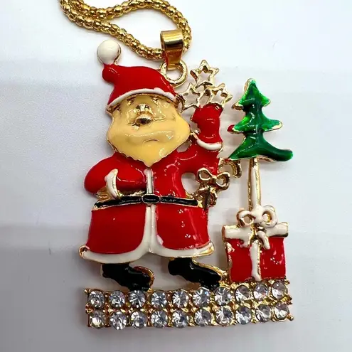 New without tags red and white crystal and enamel Santa Claus Christmas necklace