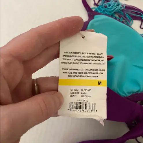 The Bikini Lab 🌞NWT Purple Triangle Top with Fringe & Purple Bottoms A