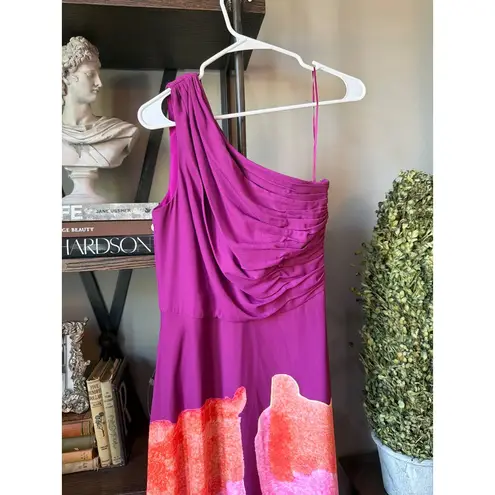 AMUR Atlas Painterly One Shoulder Floral Evening Gown Purple Womens Size 4 Pink