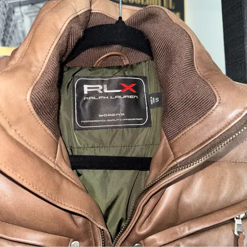Ralph Lauren RLX Brown Leather Puffer Vest Womens Small