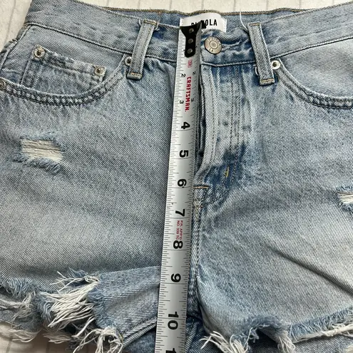 Pistola Women's Frayed Hem Jean Shorts - Light Blue, Distressed Shorts, Button