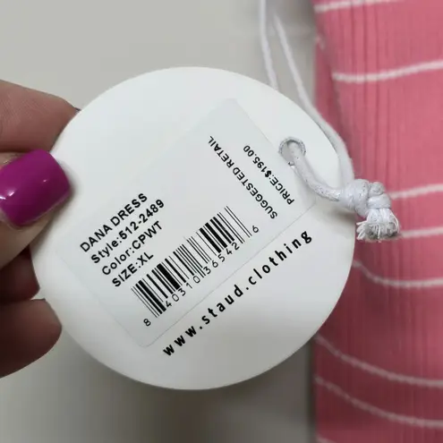 STAUD NWT Dana Dress Sz XL Pink White Ombre Striped Ribbed Knit Midi Stretch