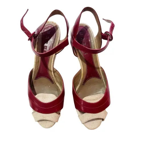 MARNI red leather wedge sandals MADE IN ITALY Size 8